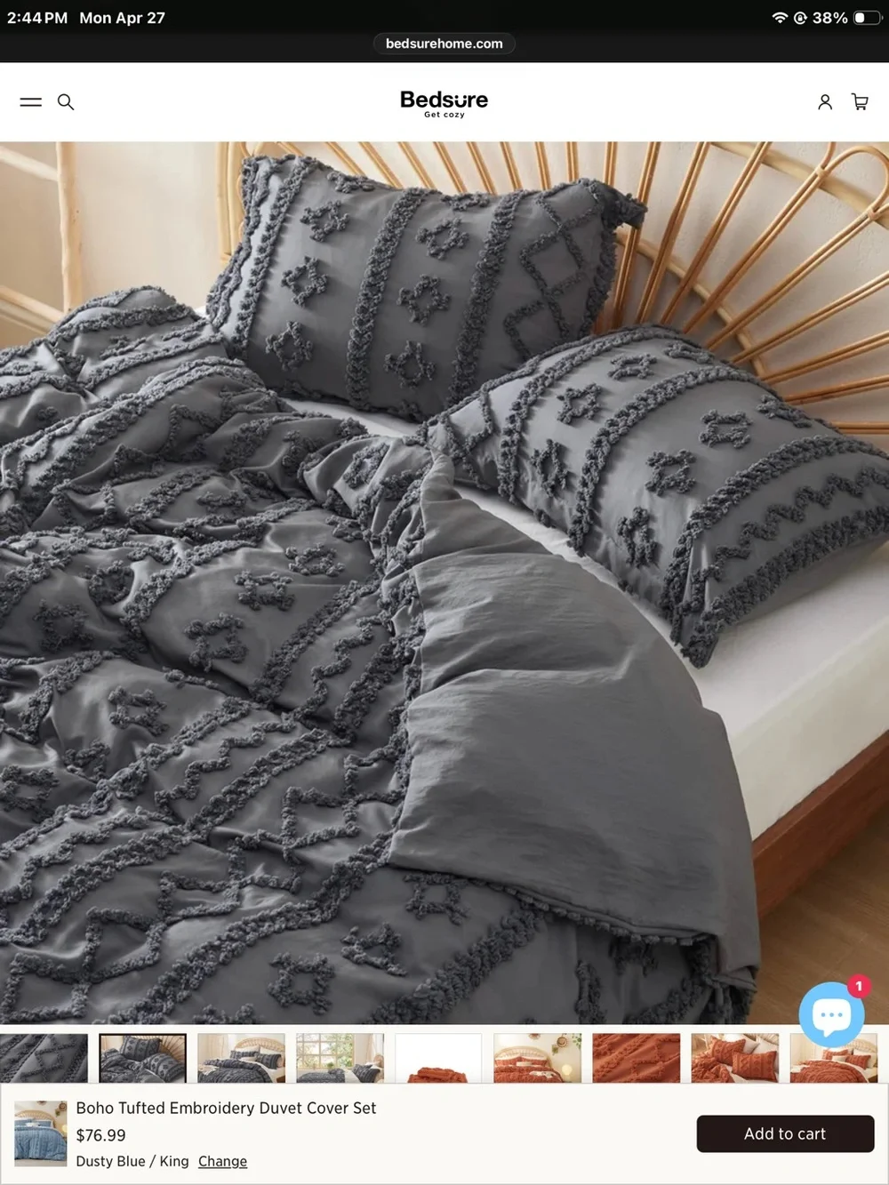Bedsure Charcoal Textured Tassel Duvet Cover - Charcoal